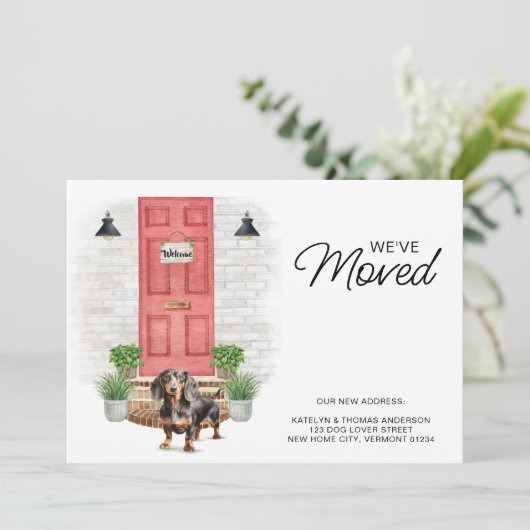 引っ越しましたダックスシュント赤いドアドッグ移動 案内状 (スタンド正面)