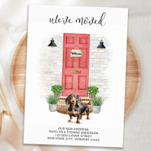 引っ越しましたダックスシュント赤いドアドッグ移動