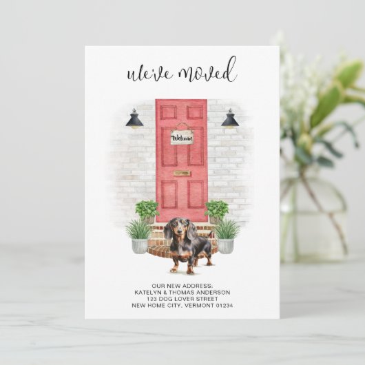 引っ越しましたダックスシュント赤いドアドッグ移動 案内状 (スタンド正面)