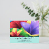 引っ越しましたティール(緑がかった色)移動案内蝶 ポストカード (スタンド正面)