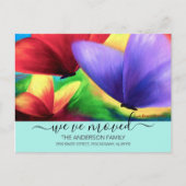 引っ越しましたティール(緑がかった色)移動案内蝶 ポストカード (正面)