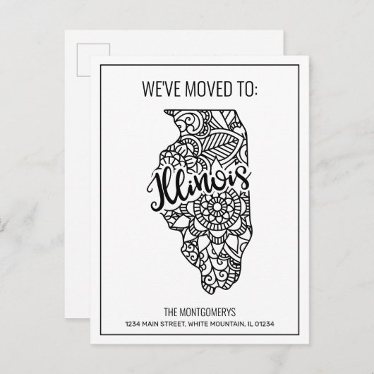 引っ越しましたトイリノイ州フローラ曼荼羅 案内ポストカード (正面/裏面)