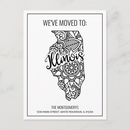 引っ越しましたトイリノイ州フローラ曼荼羅 案内ポストカード (正面)