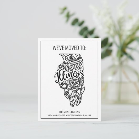 引っ越しましたトイリノイ州フローラ曼荼羅 案内ポストカード (スタンド正面)