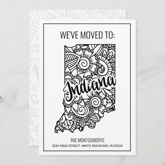 引っ越しましたトゥインディアナ州フローラマンダラホーム 案内状 (正面/裏面)