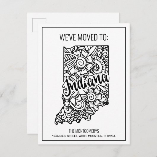 引っ越しましたトゥインディアナ州フローラマンダラ 案内ポストカード (正面/裏面)