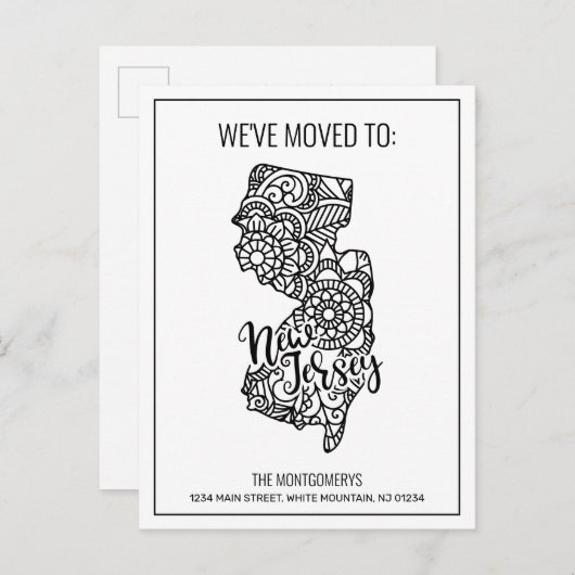 引っ越しましたトゥニュージャージー州フローラ曼荼羅 案内ポストカード (正面/裏面)