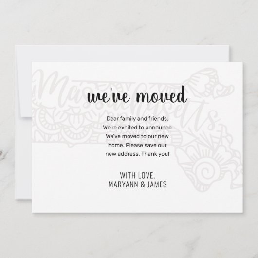 引っ越しましたトゥマサチューセッツ州フローラマンダラ 案内状 (裏面)