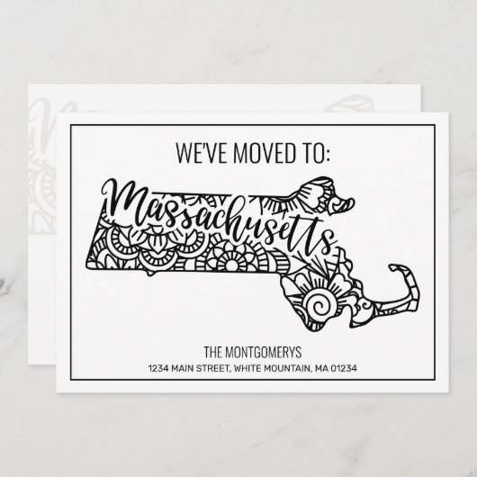 引っ越しましたトゥマサチューセッツ州フローラマンダラ 案内状 (正面/裏面)