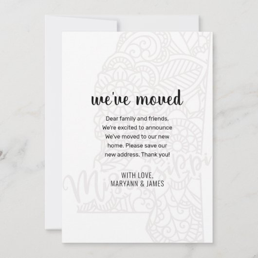 引っ越しましたトゥミシシッピ州フローラ曼荼羅 案内状 (裏面)