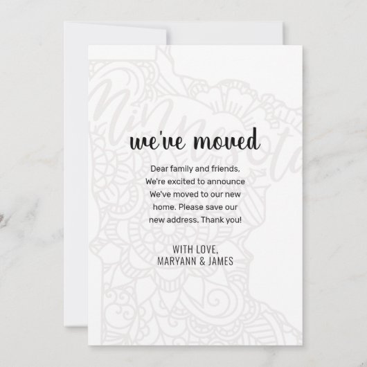 引っ越しましたトゥミネソタ州フローラマンダラホーム 案内状 (裏面)