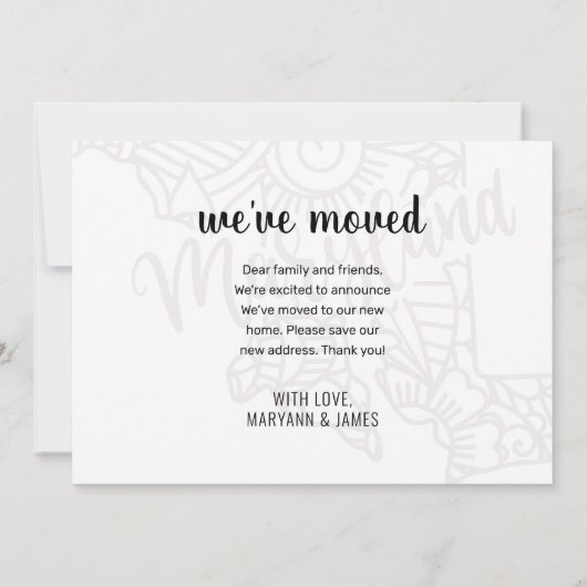 引っ越しましたトゥメリーランド州フローラマンダラホーム 案内状 (裏面)