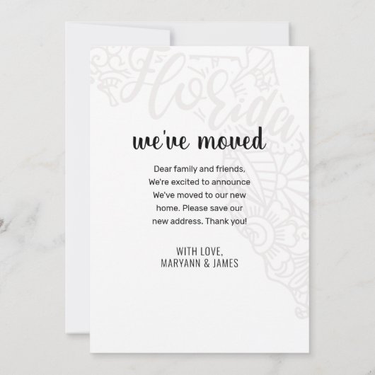 引っ越しましたトフロリダ州フローラマンダラホーム 案内状 (裏面)