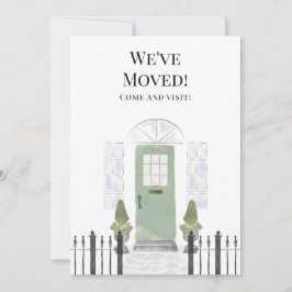 引っ越しましたニューホームウォーターカラーグリーンドアアノウン 案内状