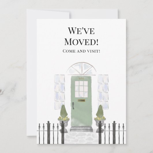 引っ越しましたニューホームウォーターカラーグリーンドアアノウン 案内状 (正面)