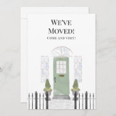 引っ越しましたニューホームウォーターカラーグリーンドアアノウン 案内状 (正面/裏面)