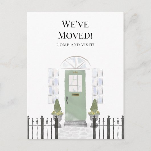 引っ越しましたニューホームシンプルウォーターカラードア ポストカード (正面)