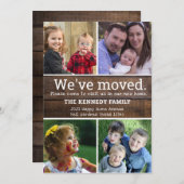 引っ越しましたニューホーム4フォトコラージュ素朴ウッド 案内状 (正面/裏面)