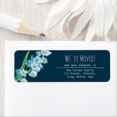 引っ越しましたネイビーブルーフラワー差出人住所ラベル ラベル (インサイチュ)