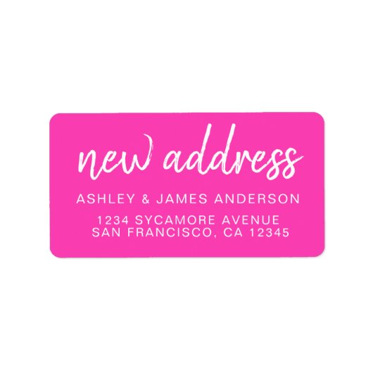 引っ越しましたネオンピンク新しい住所ラベル ラベル (正面)