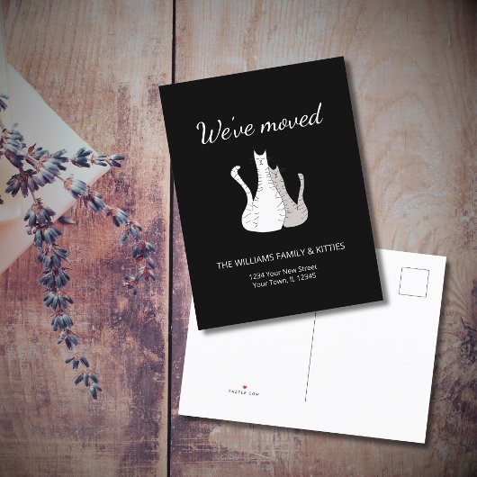 引っ越しましたネコ白黒移動 案内ポストカード
