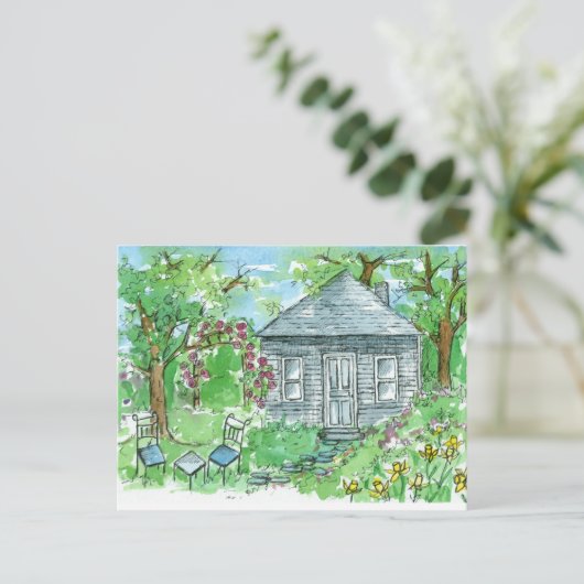 引っ越しましたハウスダフォディルコテージウォーターカラー ポストカード (スタンド正面)
