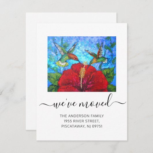 引っ越しましたハミングバード名スクリプト移動 案内状 (正面/裏面)