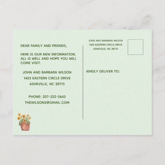 引っ越しましたバジェットカントリー側ファミリーキャットムービング 案内ポストカード (裏面)