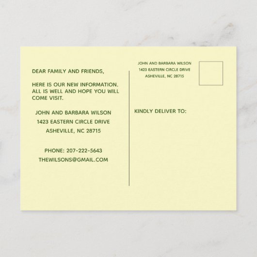 引っ越しましたバジェットシティアパートメントハウスムービング 案内ポストカード (裏面)