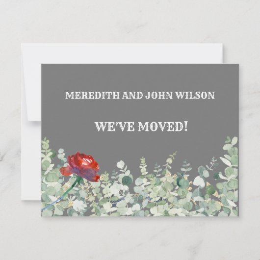 引っ越しましたバジェットユーカリプトゥスグリーンエレガント移動中 案内状 (正面)