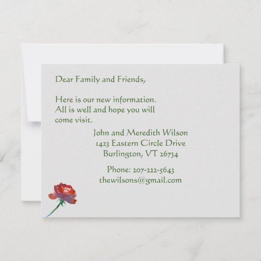 引っ越しましたバジェットユーカリプトゥスグリーンエレガント移動中 案内状 (裏面)