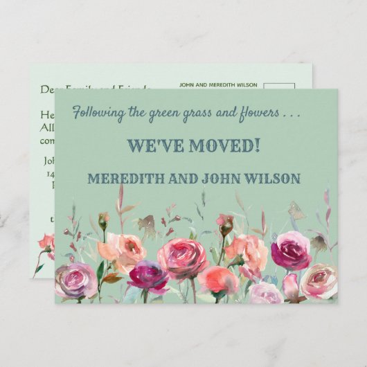 引っ越しましたバジェットユーカリプトゥスグリーンフローラ移動 案内ポストカード (正面/裏面)