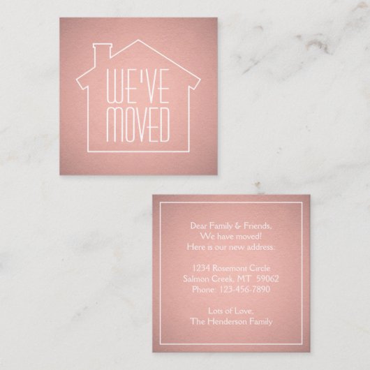 引っ越しましたバラフェイク金ゴールドフォイル筐体カード スクエア名刺 (正面/裏面)