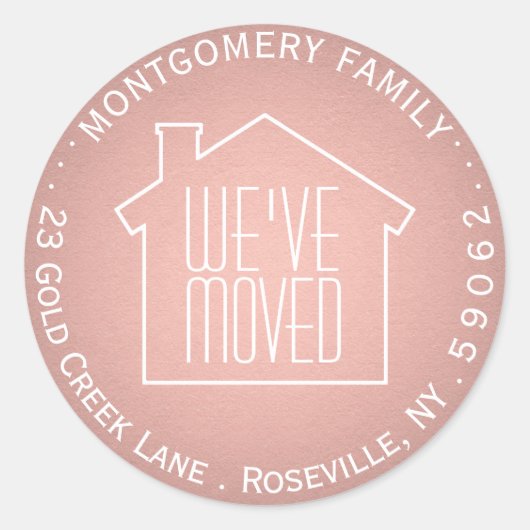 引っ越しましたバラフェイク金ゴールド箔差出人住所 ラウンドシール (正面)