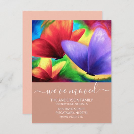 引っ越しましたバラ金ゴールドバタフライニューホームスクリプト 案内状 (正面/裏面)