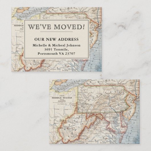 引っ越しましたバージニアニュージャージー州ヴィンテージマップの移動 ノートカード (正面/裏面)