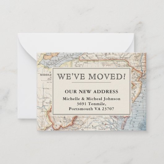引っ越しましたバージニアニュージャージー州ヴィンテージマップの移動 ノートカード (正面)
