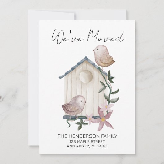 引っ越しましたバードハウスニューホームムービングアナウンスメント 招待状 (正面)