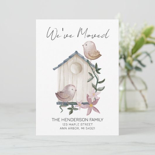 引っ越しましたバードハウスニューホームムービングアナウンスメント 招待状 (スタンド正面)