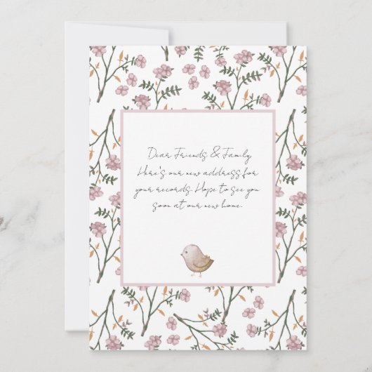 引っ越しましたバードハウスニューホームムービングアナウンスメント 招待状 (裏面)