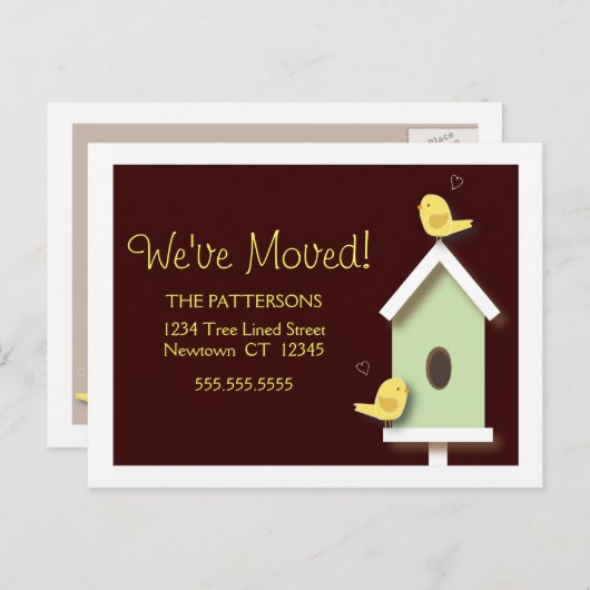 引っ越しましたバードハウス新住所はがき 案内ポストカード (正面/裏面)