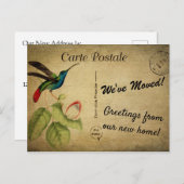 引っ越しましたパーソナライズされた発表ヴィンテージ鳥 ポストカード (正面/裏面)