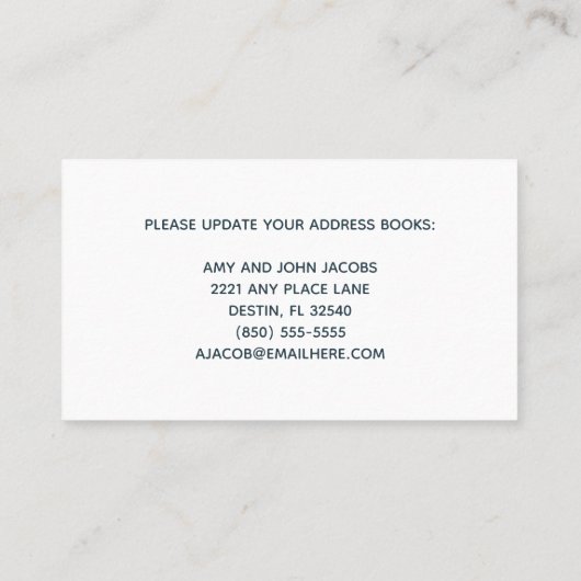 引っ越しましたビーチホーム新しいアドレス沿岸の写真 名刺 (裏面)