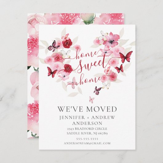 引っ越しましたピンクのフローラ移動のお知らせ 招待状 (正面/裏面)