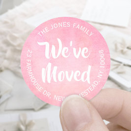 引っ越しましたピンクの水カラー差出人住所ラベル ラウンドシール