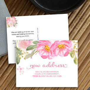 引っ越しましたピンクウォーター色フローラ新しいアドレス 案内ポストカード
