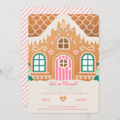 引っ越しましたピンクジンジャーブレッド引っ越し祝いパーティー 招待状 (正面/裏面)