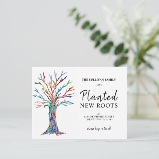 引っ越しましたファミリーツリーの発表葉書 案内ポストカード (スタンド正面)