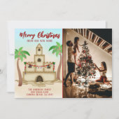 引っ越しましたフォトサンドキャッスルビーチホームクリスマス シーズンカード (正面)