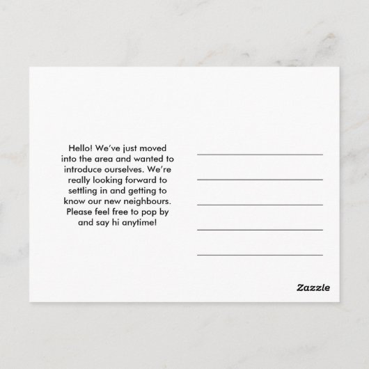 引っ越しましたフォトポストカード – Hello New Neighbors ポストカード (裏面)